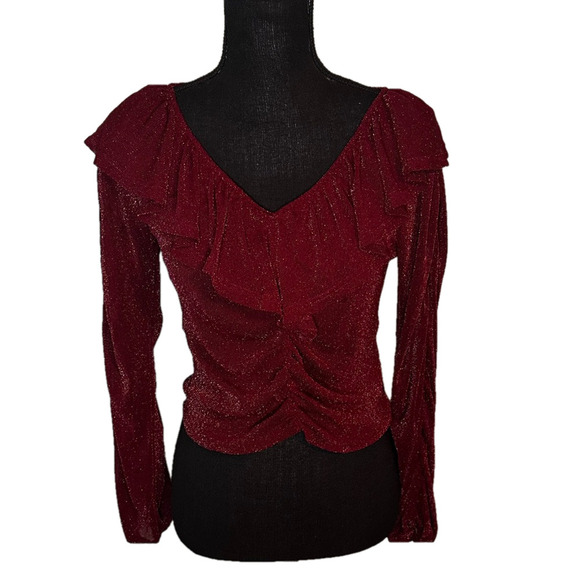 Lumiere Burgundy Sheer Sparkle Blouse - Picture 1 of 8